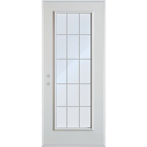 35.375 inch x 82.375 inch Clear Full Lite Prefinished White Right-Hand Inswing Steel Prehung Front Door with 15-Lite Internal Grill - ENERGY STAR®