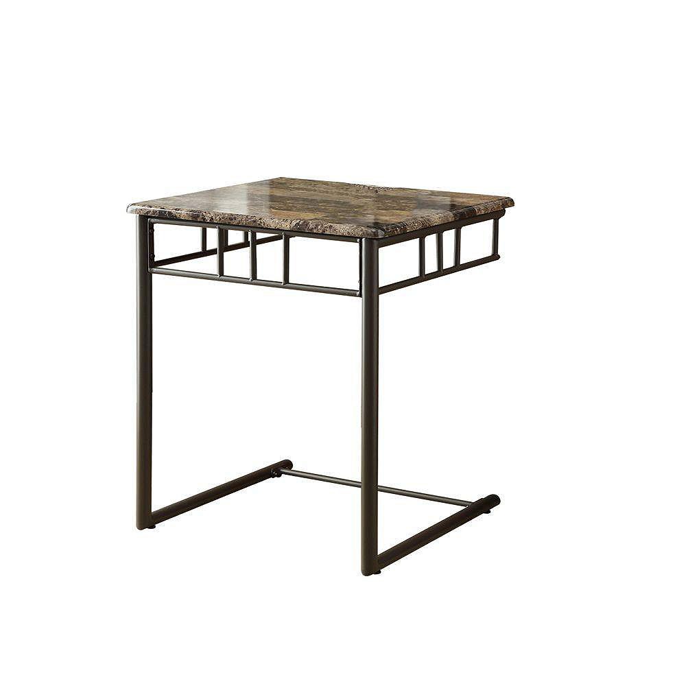 Monarch Specialties MarbleLook Accent Table in Bronze & Cappuccino