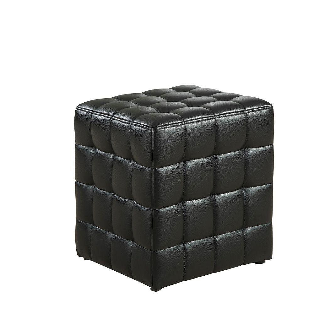 Monarch Specialties Tufted Leather Look, Cube Leather Ottoman