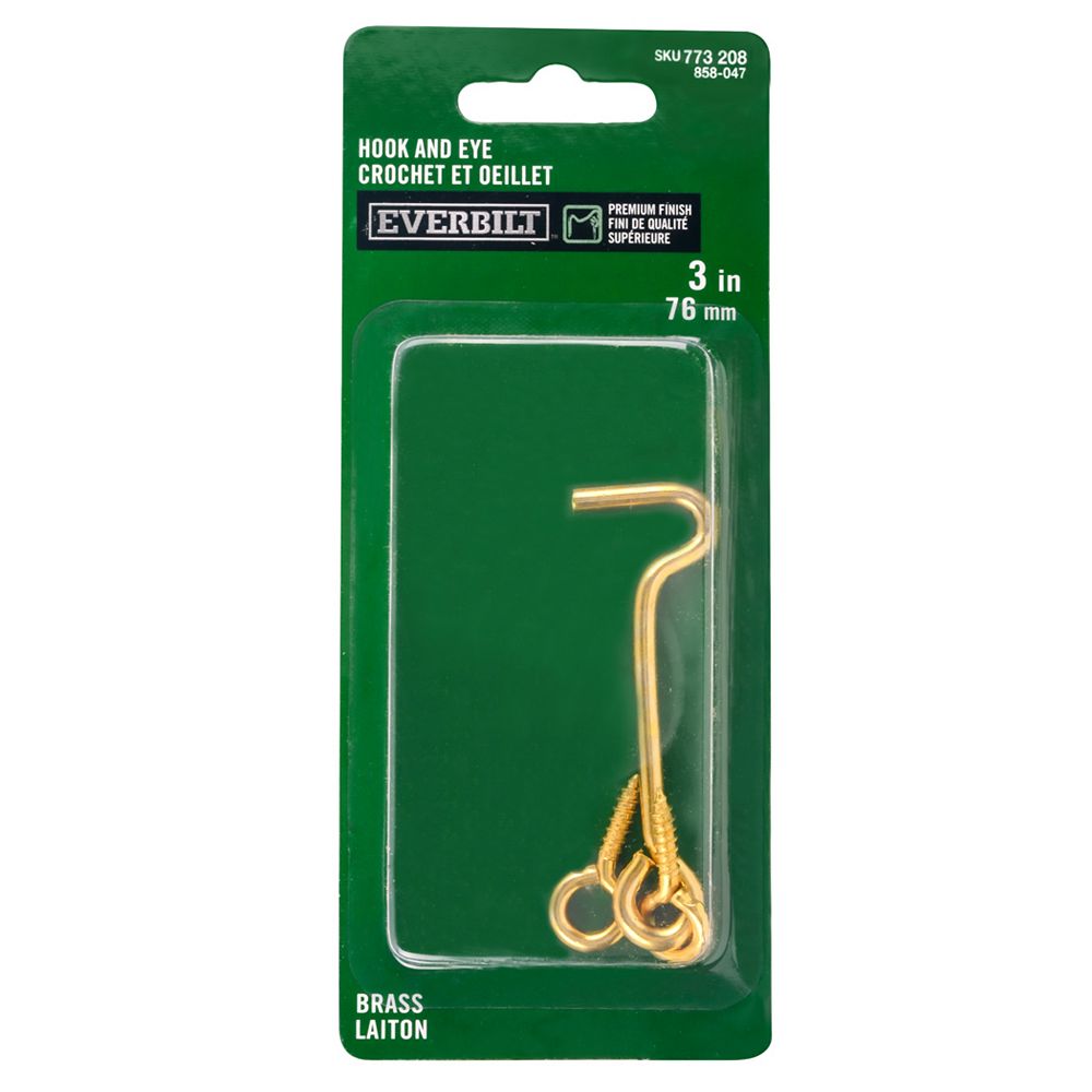 Everbilt 3in Hook & Eye Latch, Brass 1pc The Home Depot Canada