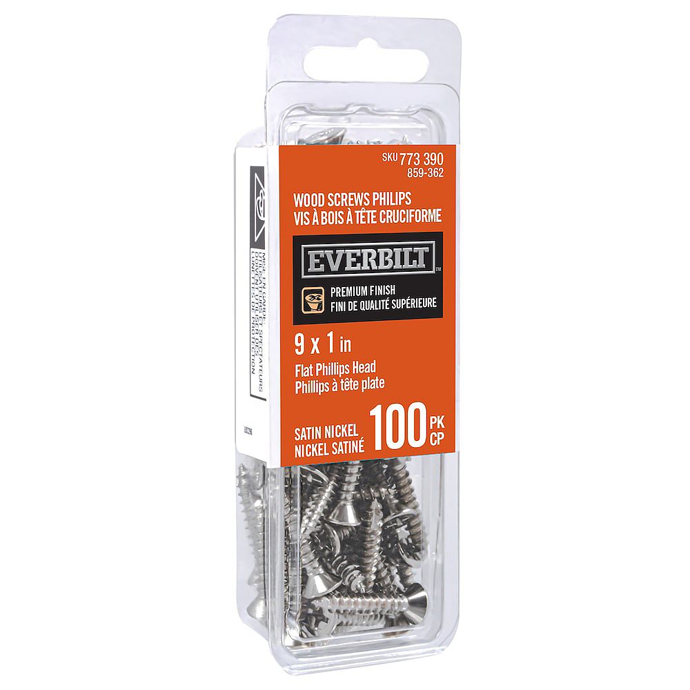 Everbilt 9x1 Inch Satin Nickel Wood Screw Phillips (100Pack) The Home Depot Canada