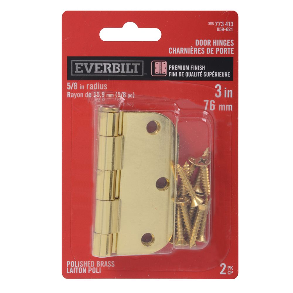 Everbilt 3inch Polished Brass 5/8rd Door Hinge (2Pack) The Home Depot Canada