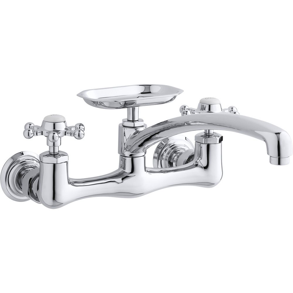 KOHLER Antique WallMount Sink Faucet With 12 Inch Spout And SixProng Handles The Home Depot KOHLER Antique WallMount Sink Faucet With 12 Inch Spout And SixProng Handles The Home Depot