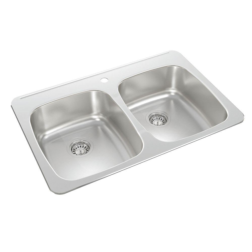 Wessan Stainless Steel Double Bowl Drop In Sink The Home Depot Canada