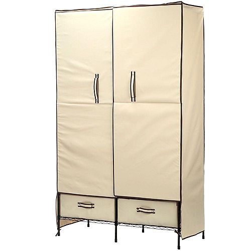 71-inch H x 45-inch W x 18-inch D Double-Door Portable Closet with Two Drawers in Natural