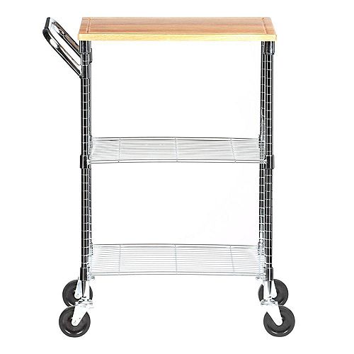 Honey-Can-Do 2-Shelf Steel Wire Rolling Chopping Block Cart with Handle In Chrome