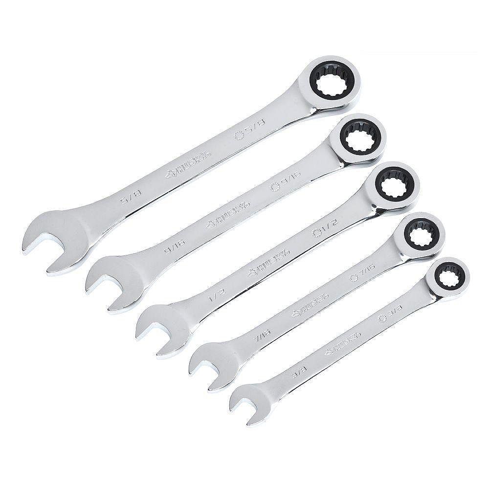Husky SAE Universal Ratcheting Combination Wrench Set (5Piece) The