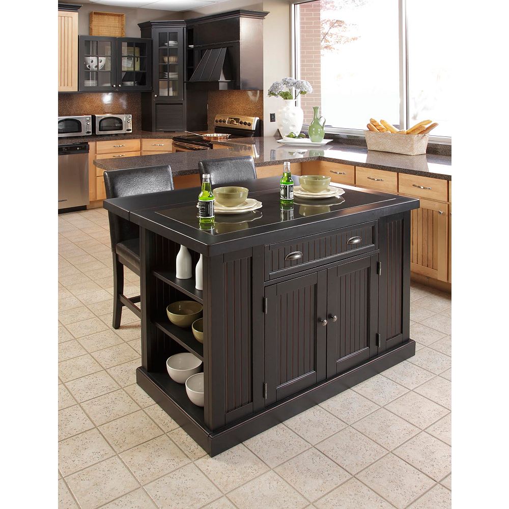 Home Styles Nantucket Black Kitchen Island With Seating The Home Depot Canada