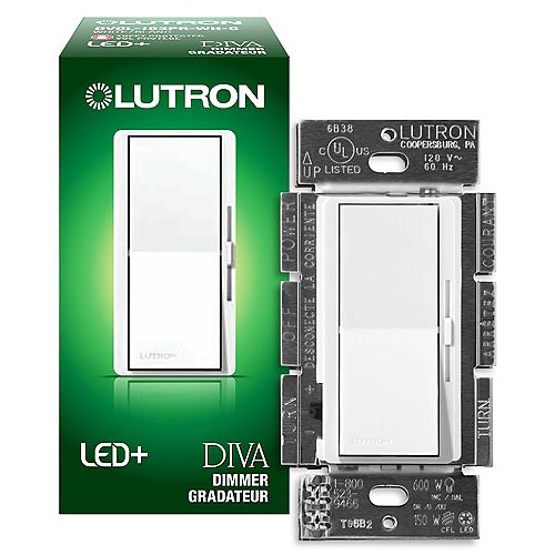 Diva LED+ Dimmer Switch for Dimmable LED/Halogen/Incandescent Bulbs, Single-Pole or 3-Way, White