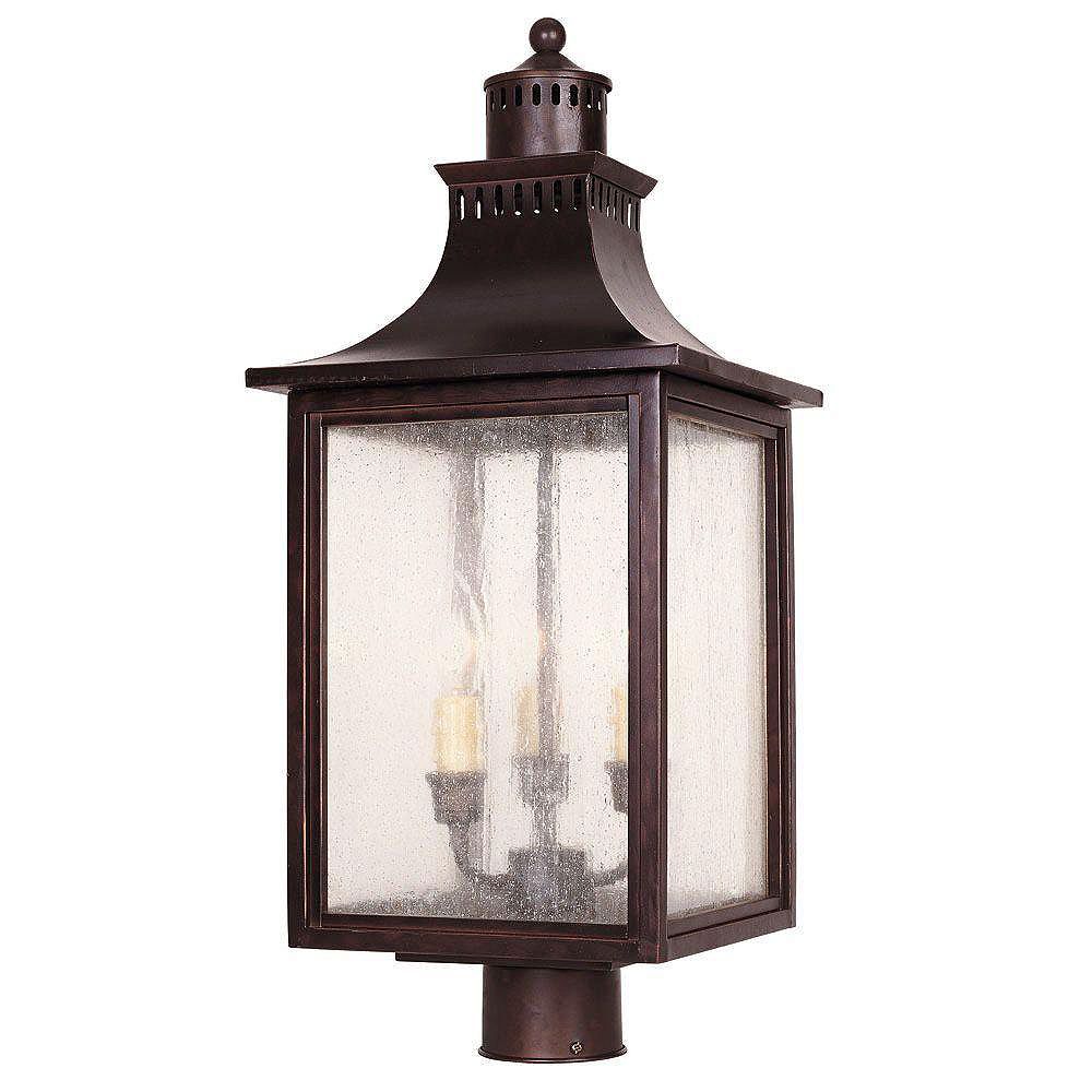 Illumine Satin 3 Light Bronze Halogen Outdoor Post Lantern With White