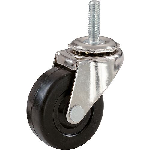 2 inch Stem Caster, Soft Rubber Wheel, 3/8 inch Stem Diameter, 80-lb Load Capacity