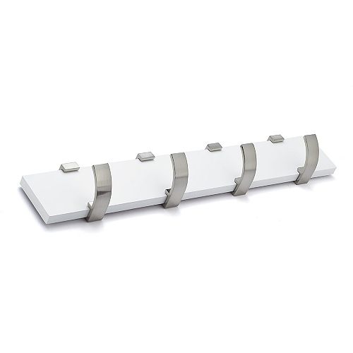 Contemporary Hook Rack. White and Brushed Nickel