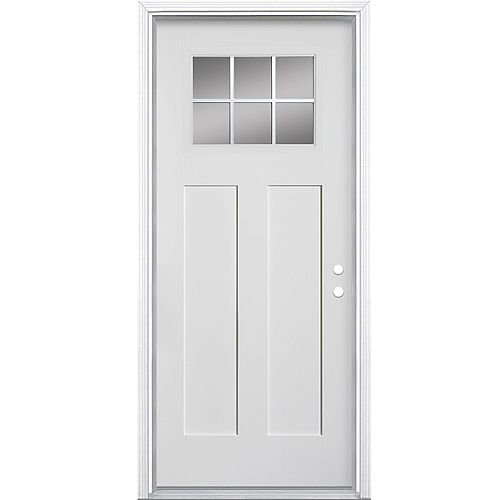 32-inch x 80-inch Craftsman 6 Lite Primed Fibreglass Smooth Prehung Front Door