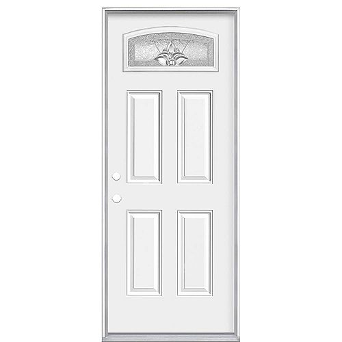 Masonite 34 inch x 80-inch Providence Camber Fan Lite Primed Steel Prehung Front Door