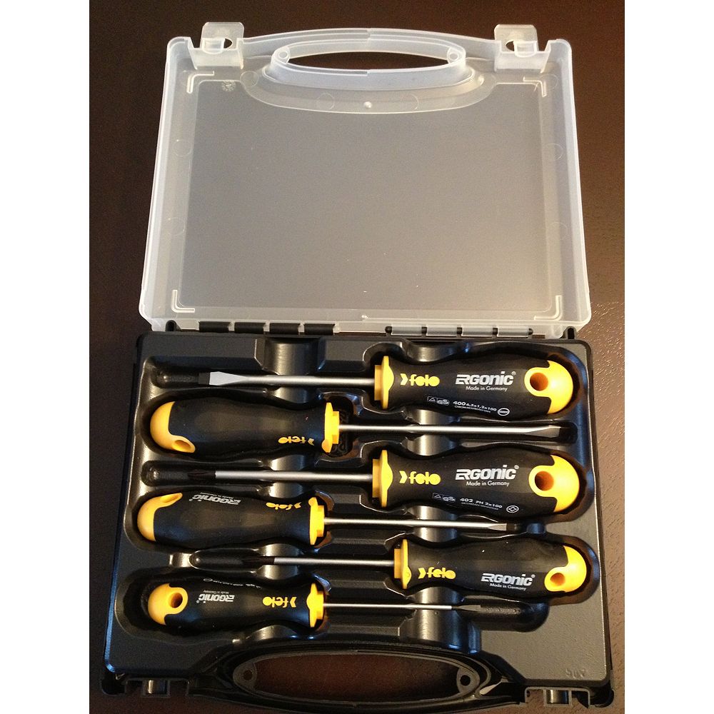 Felo 6Piece Screwdrivers Set with Ergonic Handle in Plastic Box The