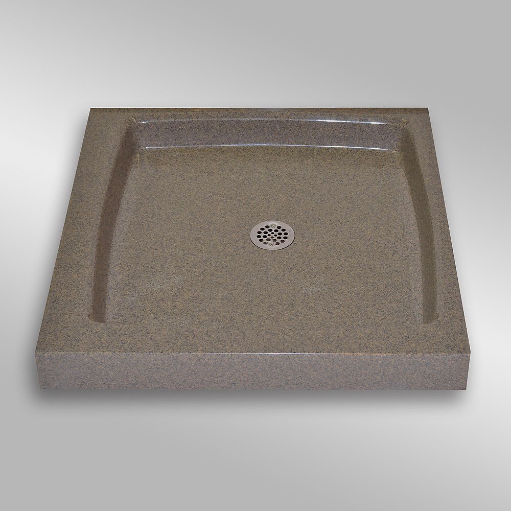 The Marble Factory Single Threshold Shower Base, PG144 Carioca Stone 36 x 36 inches The Home