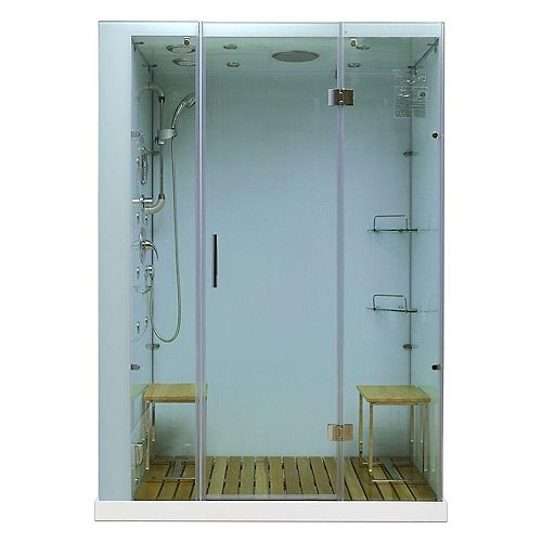 Orion 59 in. x 32 in. x 86 in. Steam & Shower Enclosure in White with LHS Unit and Bluetooth Audio