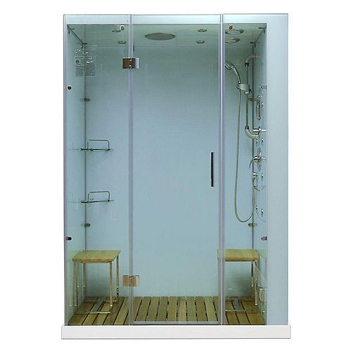 Orion 59 in. x 32 in. x 86 in. Steam & Shower Enclosure in White with RHS Unit and Bluetooth Audio