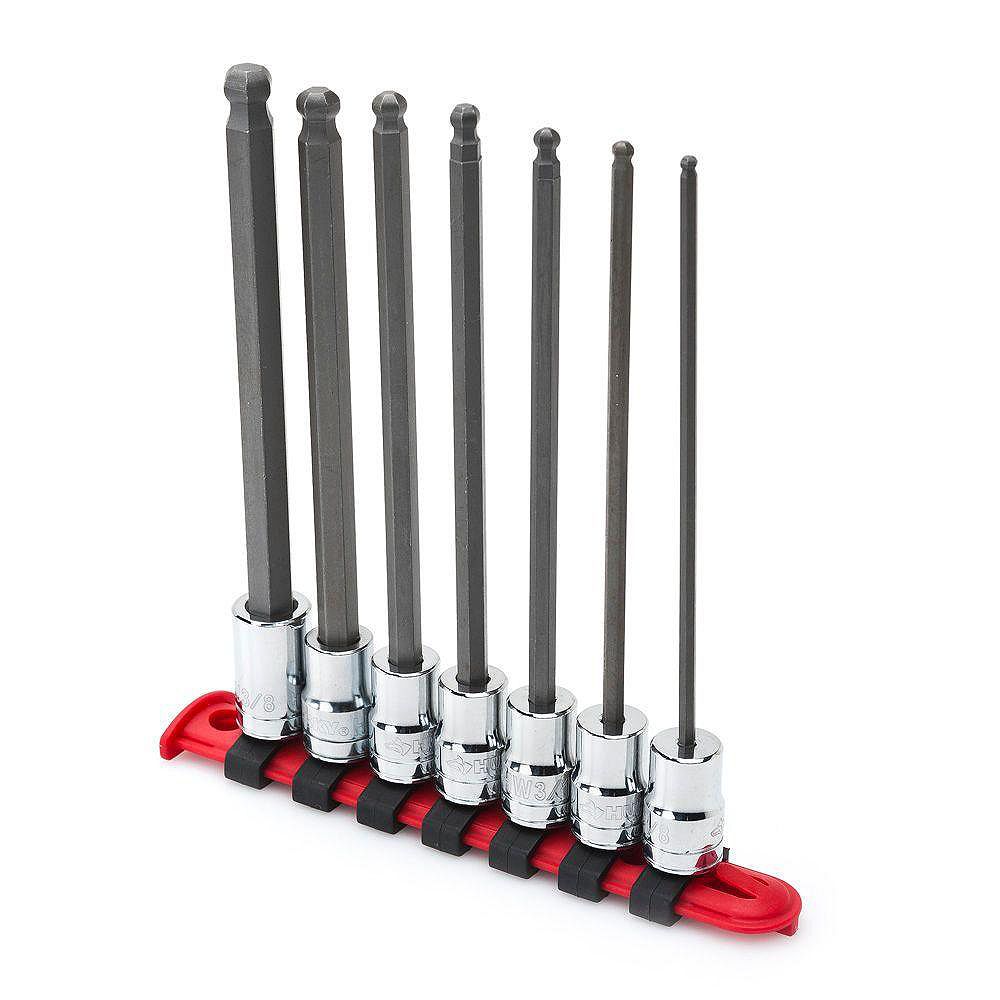 Husky 7Piece 3/8 Inch Drive Sae Long Ball Hex Bit Socket Set The