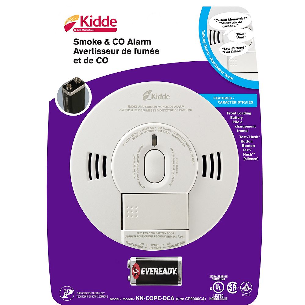 Kidde Battery Operated Combination Smoke And Co Alarm With Front Load Battery And Voice Wa The Home Depot Canada