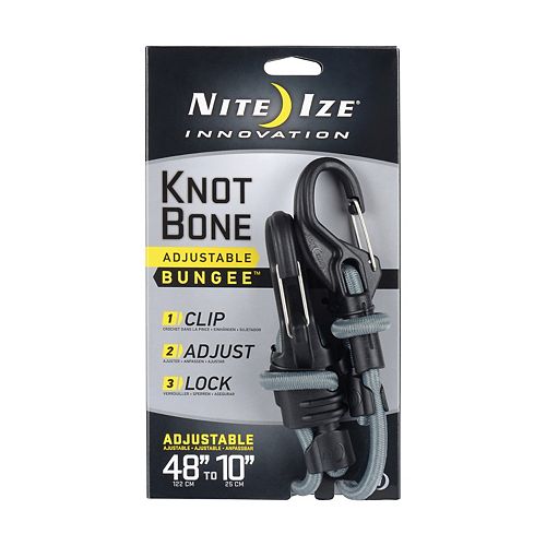 Nite Ize Large KnotBone Adjustable Bungee Cord, With Carabiner Clip End + Adjustable Length, Size #9