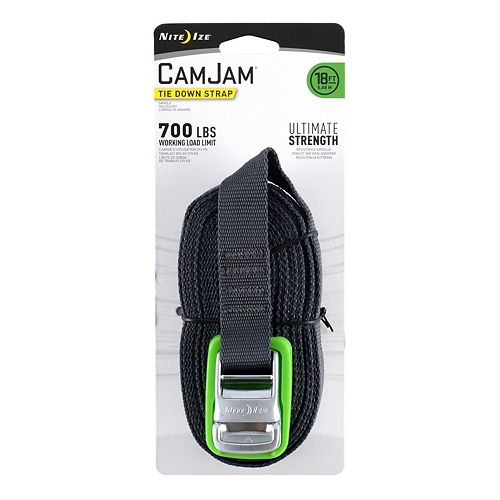 Nite Ize CamJam Tie Down Strap, Zinc Alloy Buckle + Strong Webbing, 700LB Load Limit, 18 FT Webbing