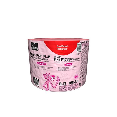 R-12 EcoTouch PINK-PAK PLUS PINK FIBERGLAS Insulation 15-inch. x 32 Feet. x 3.5-inch (40 sq.ft.)