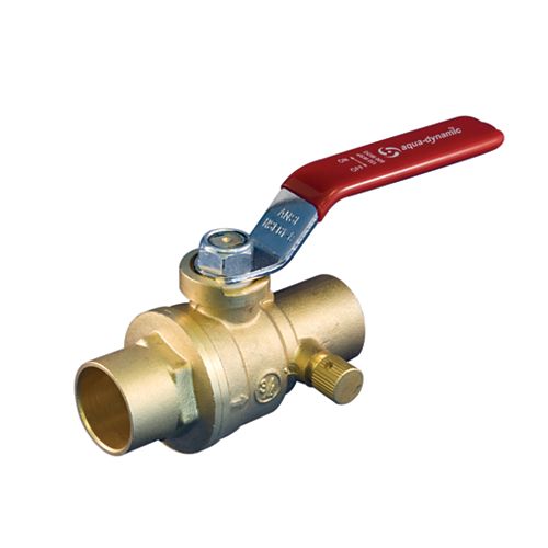 Aqua-Dynamic Ball Valve 1/2 Inch With Drain Brass Solder Full Port Lead Free