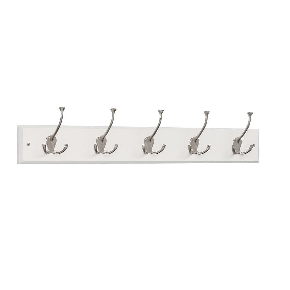 Liberty 27 in. Rail w/5 Tri-Hooks White and Satin Nickel | The Home ...