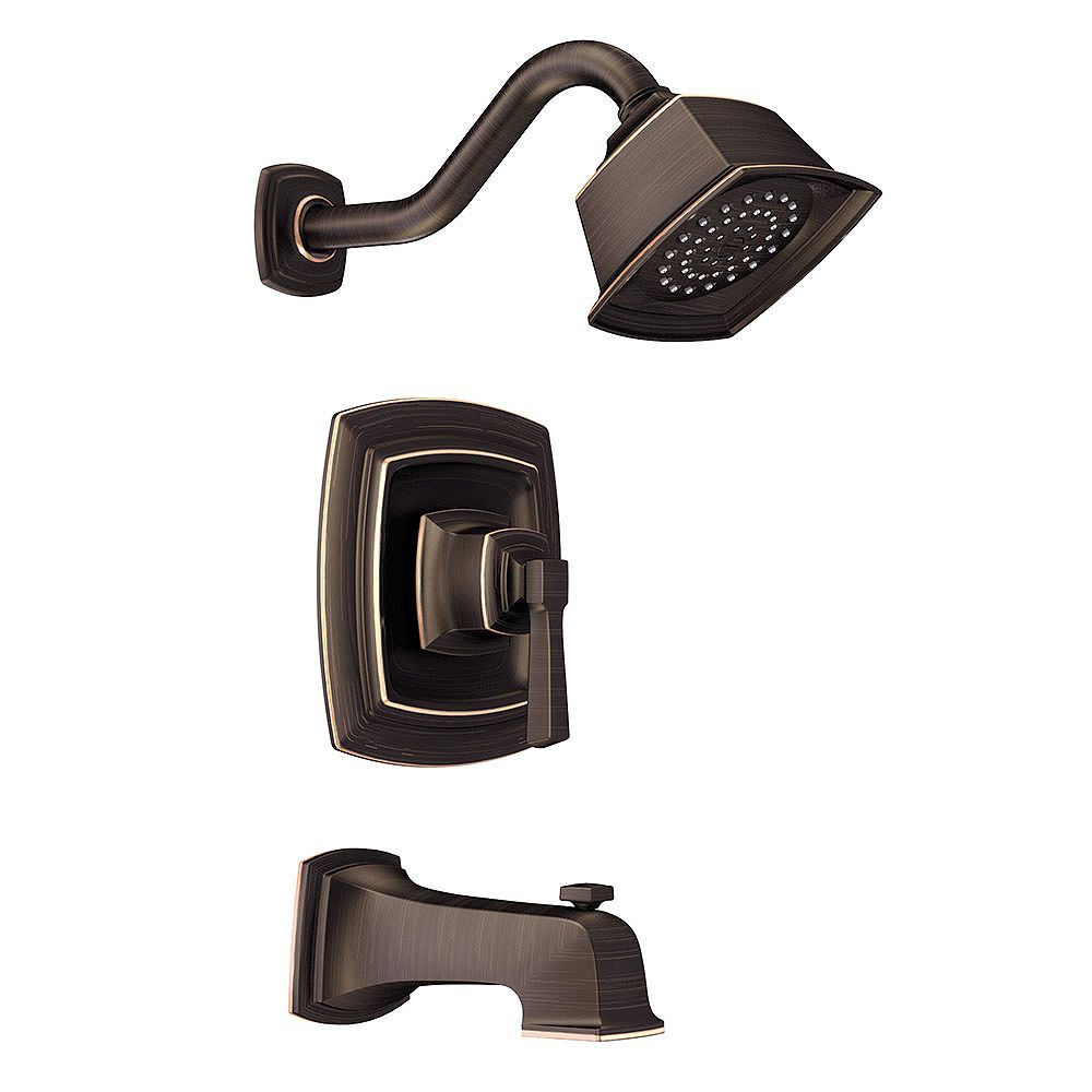 Moen Boardwalk Single Handle Square Posi Temp Tub And Shower Faucet In Mediterranean Bronz The Home Depot Canada