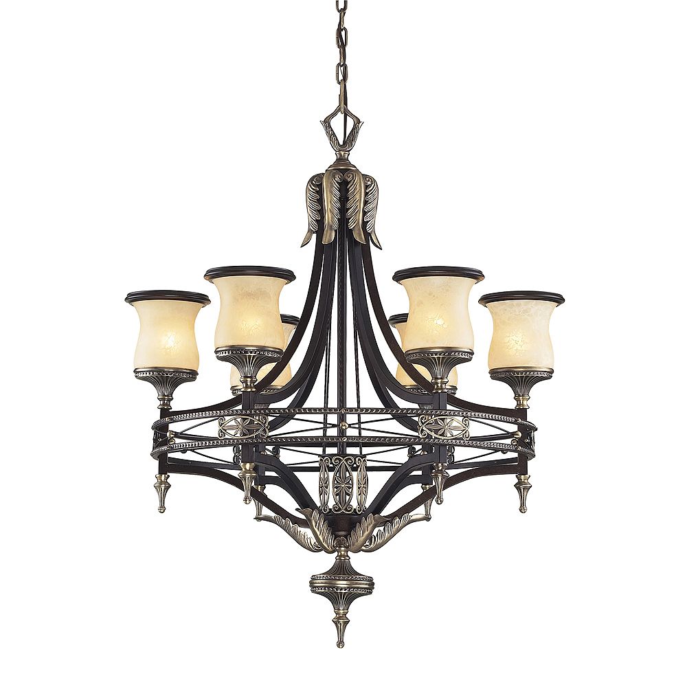 Titan Lighting 6 Light Ceiling Mount Antique Brass Chandelier The