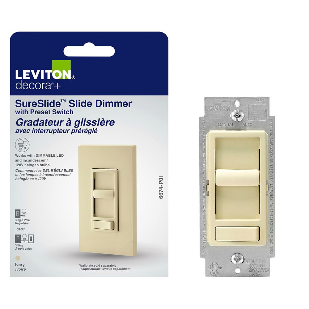 Leviton SureSlide Universal Slide Dimmer with Preset in Cream The