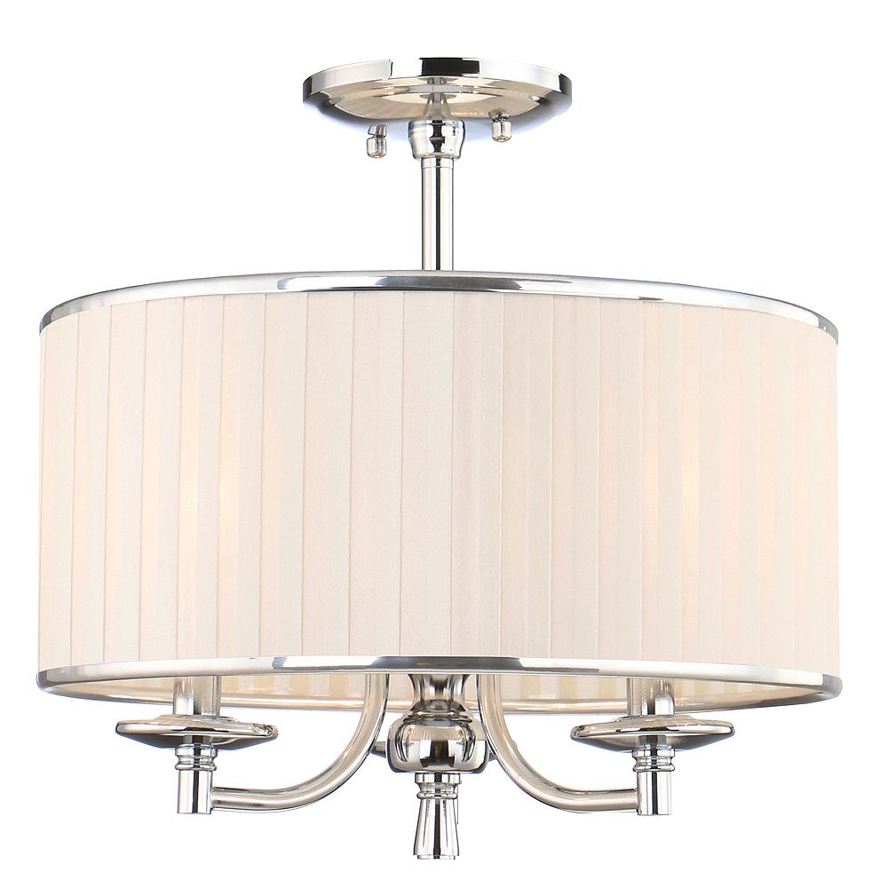 Home Decorators Collection Anya 15 Inch 3 Light Chrome Semi Flush Mount With Pleated Cream The Home Depot Canada