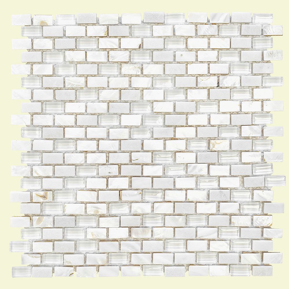 Jeffrey Court 12 inch x 15.25 inch Lightning White 8mm Glass Shell