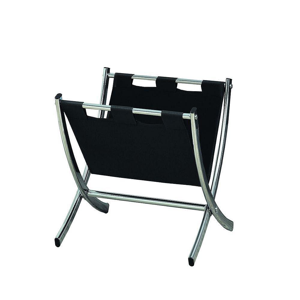 Monarch Specialties Magazine Rack Black LeatherLook / Chrome Metal