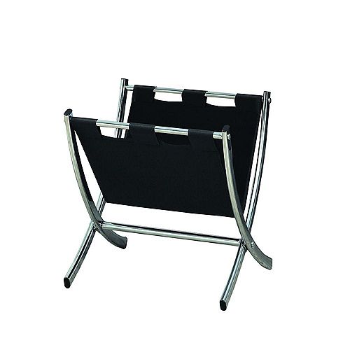 Magazine Rack - Black Leather-Look / Chrome Metal