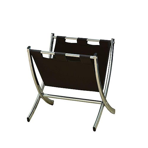 Magazine Rack - Dark Brown Leather-Look / Chrome Metal