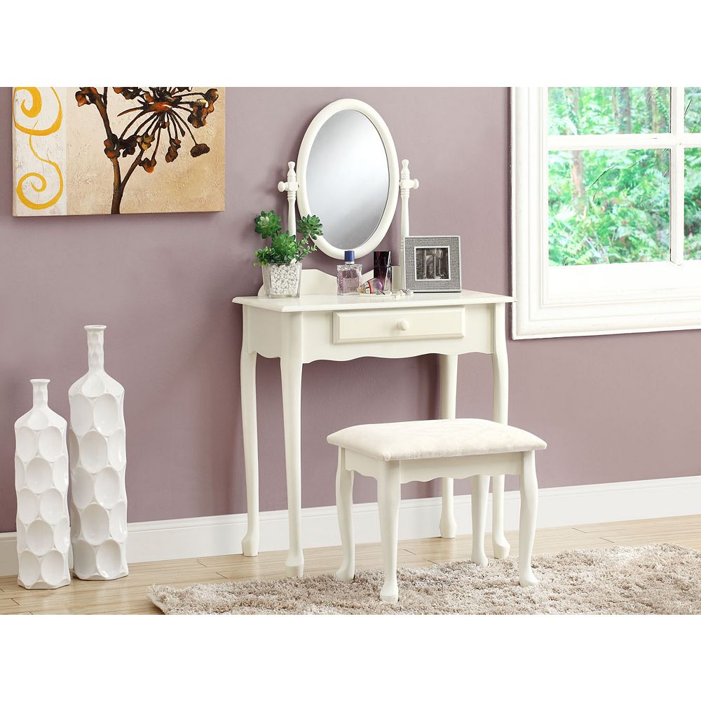 Monarch Specialties Bedroom Vanity Set In Antique White 2 Piece The Home Depot Canada