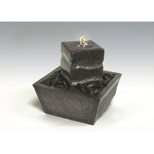 Illuminated Relaxation Fountain with Granite Pillar and Natural Stones