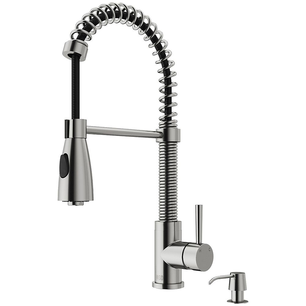 Vigo Brant Single Handle Pull Down Sprayer Kitchen Faucet With Soap Dispenser In Stainless The Home Depot Canada