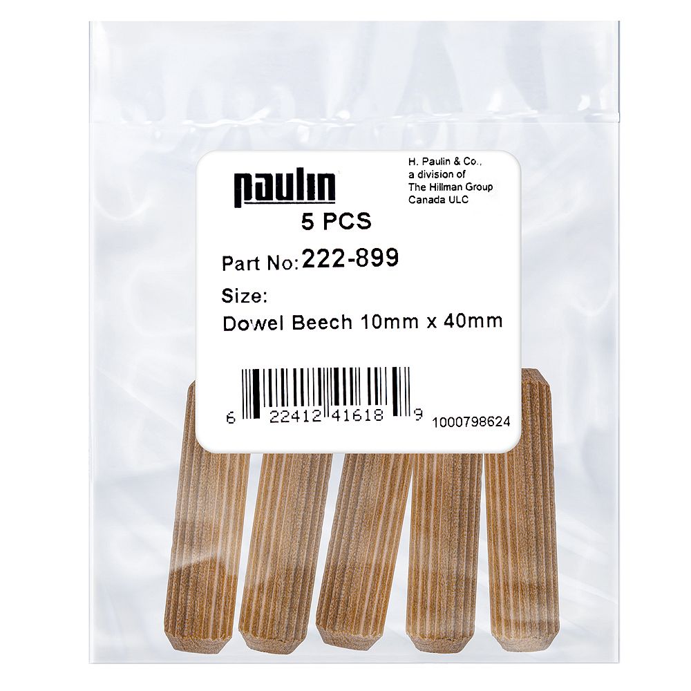 Paulin 10 mm x 40 mm Fluted Beech Wood Dowels Beige 5 pcs The Home