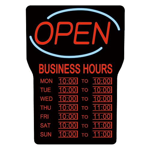 LED Open Sign with Business Hours (English)