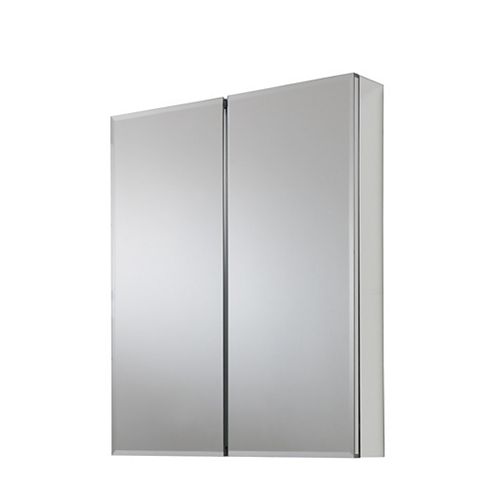 24-inch x 29-inch Recessed or Surface Mount Medicine Cabinet with Bi-View Beveled Mirror in Silver