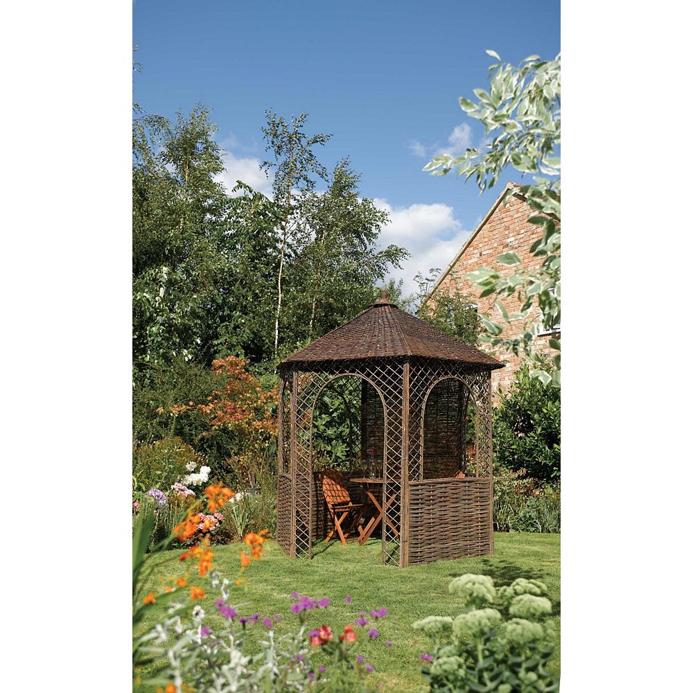 Rowlinson 7 ft. x 8 ft. Willow Wicker Hexagonal Gazebo The Home Depot