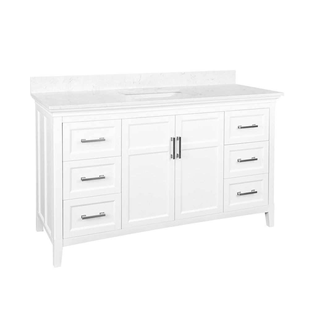 Foremost Abbott 58 Inch W Vanity Combo In White Finish With Marble Top In Carrara White The Home Depot Canada