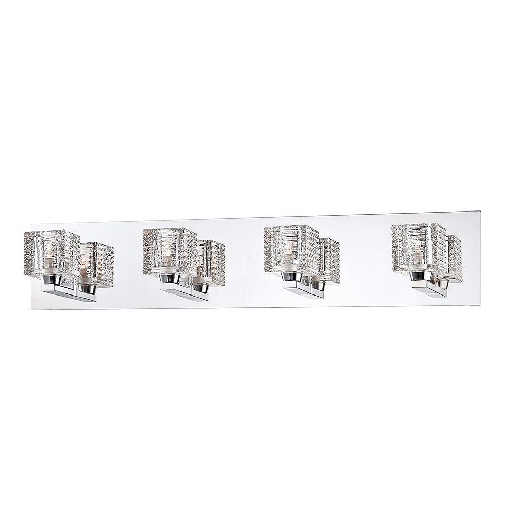 Hampton Bay Olivet 4 Light Chrome Vanity Light With Cube Glass Shades The Home Depot Canada Hampton Bay Olivet 4 Light Chrome Vanity Light With Cube Glass Shades The Home Depot Canada