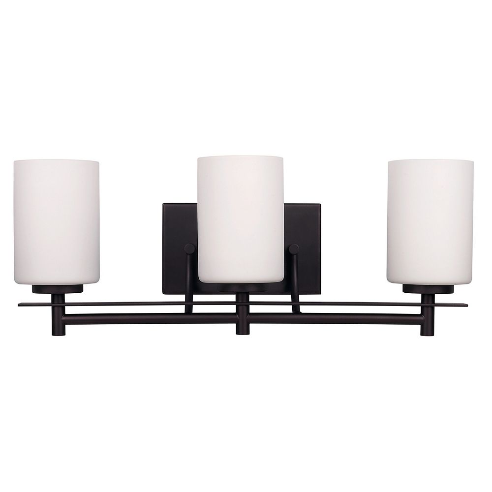 Canarm Carlton 3 Light Vanity Light In Oil Rubbed Bronze With White Opal Glass The Home Depot Canada