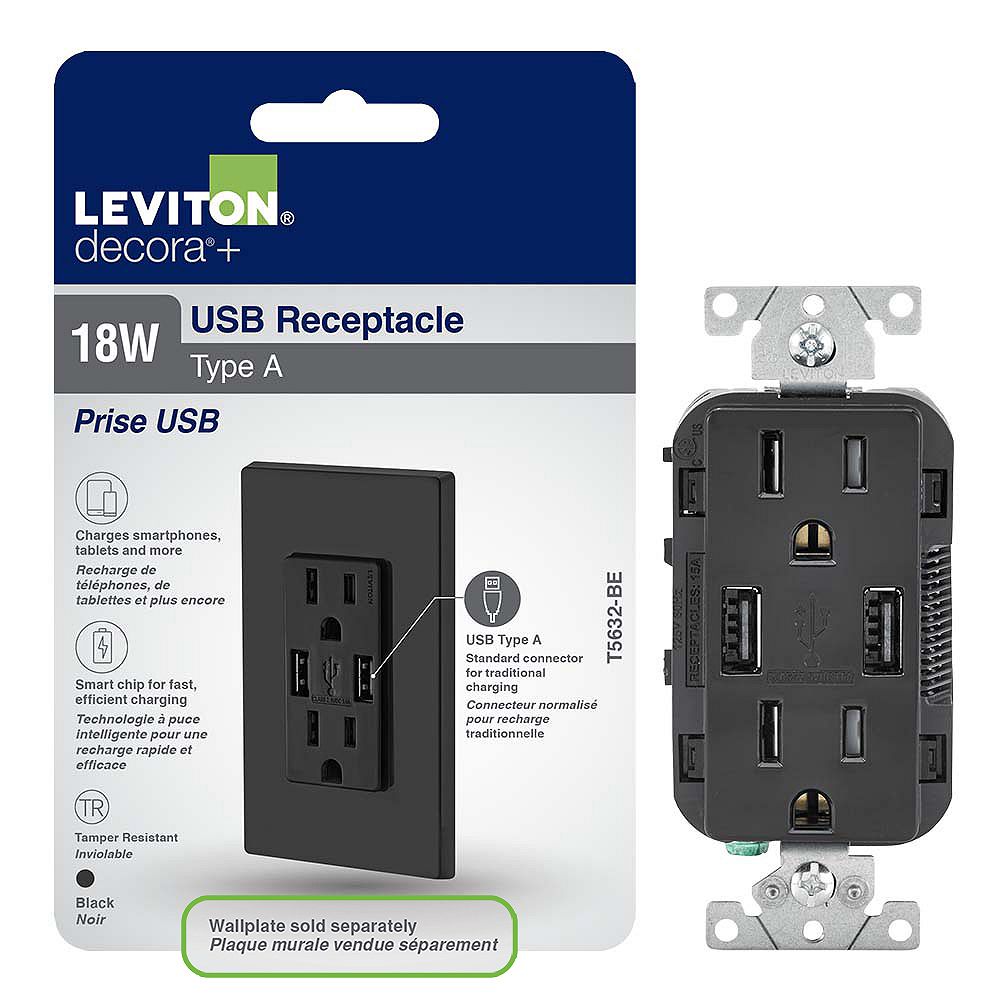 Leviton Decora Duplex USB Charger 3.6A / Tamper Resistant Receptacle ...