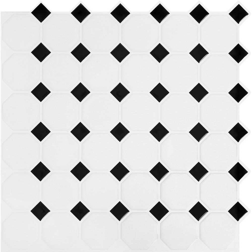 Stick It Tiles Black And White Octo Peel And Stick It Tile 10 5 Inch X 10 5 Inch 8 Pack The Home Depot Canada