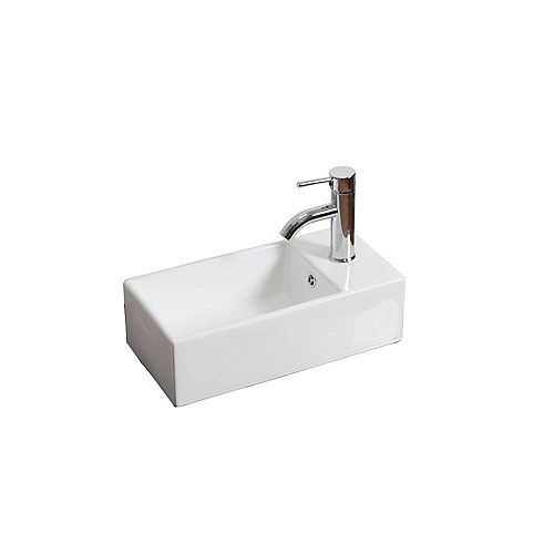 Rectangular Vessel Bar Sink in White with Overflow